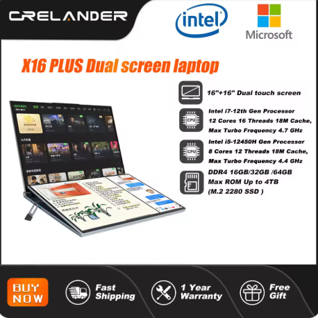 Unleash Creativity with CRELANDER 16″ Dual Touch Screen Laptop