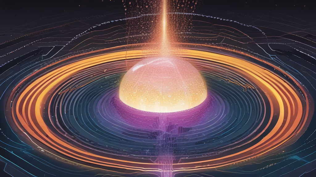 An illustration shows a large amount of varied data, like small streams, flowing into a central, glowing sphere.