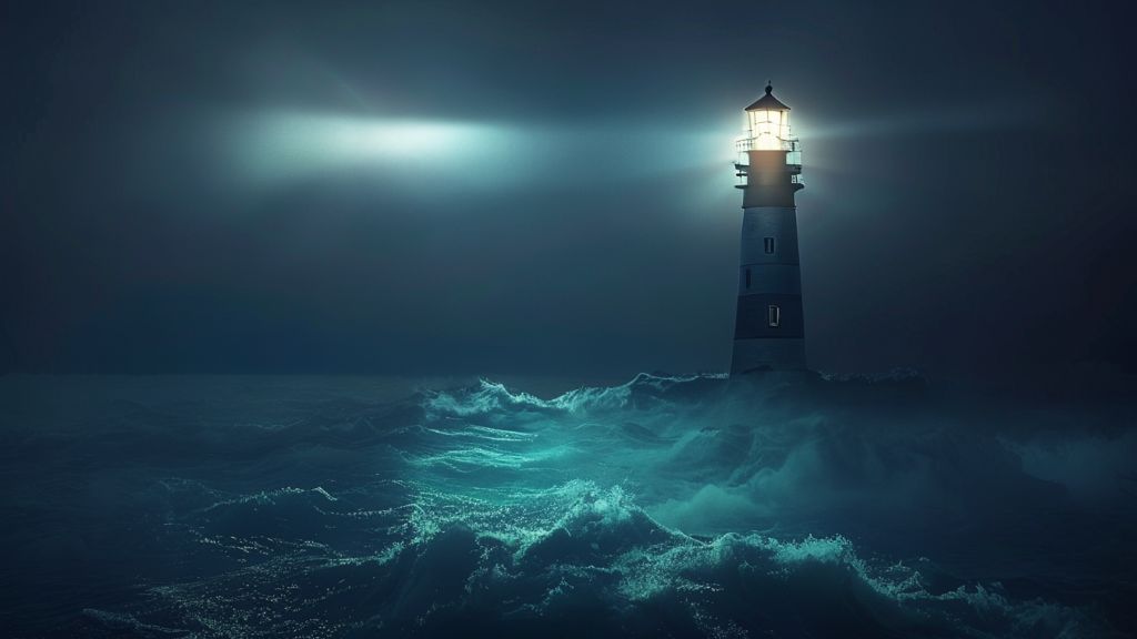 MACD trading strategy - Unlocking the Power of the MACD Trading Strategy: Your Guide to High Win Rates A lighthouse beam cutting through a misty night, symbolizing clarity and guidance in complex financial markets. The light illuminates a clear path through a turbulent sea, representing high-win rate trading.